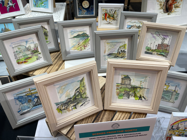 MINI ORIGINAL FRAMED SCENES - INK & WATERCOLOUR