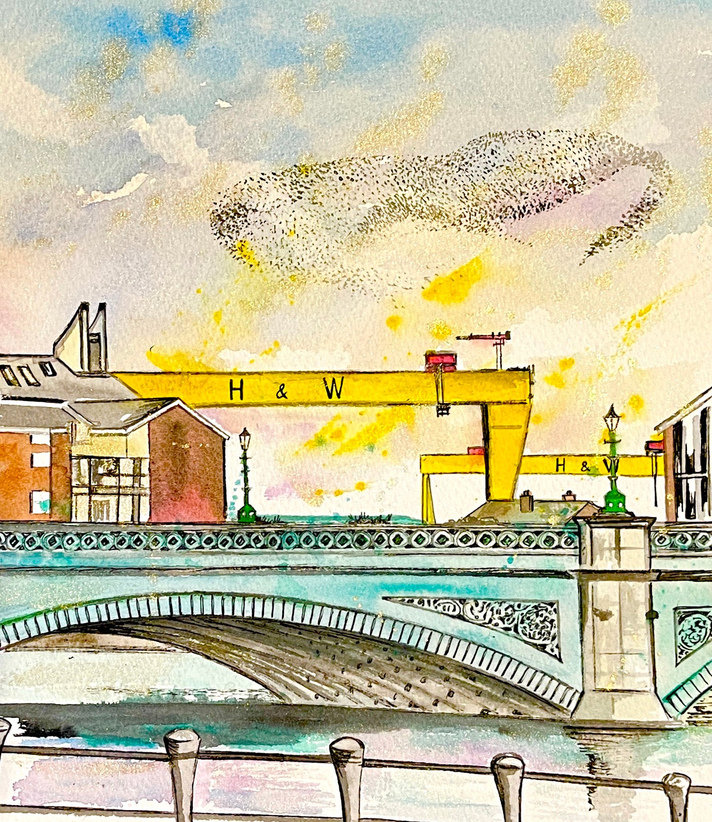 Murmuration over Albert Bridge, Belfast