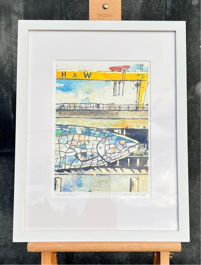 Framed Big Fish & H & W Crane with Gold Leaf