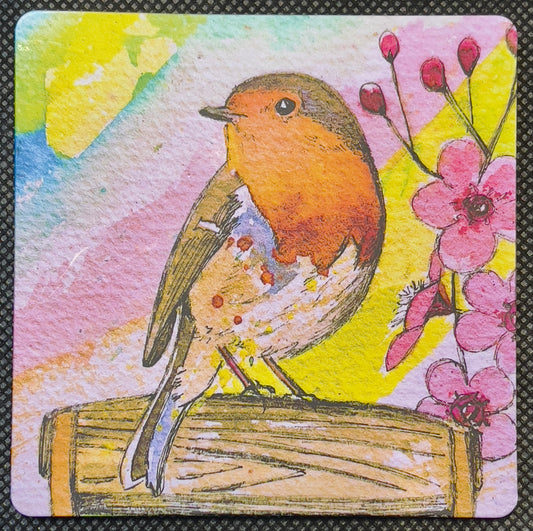 Coaster - Robin with blossom