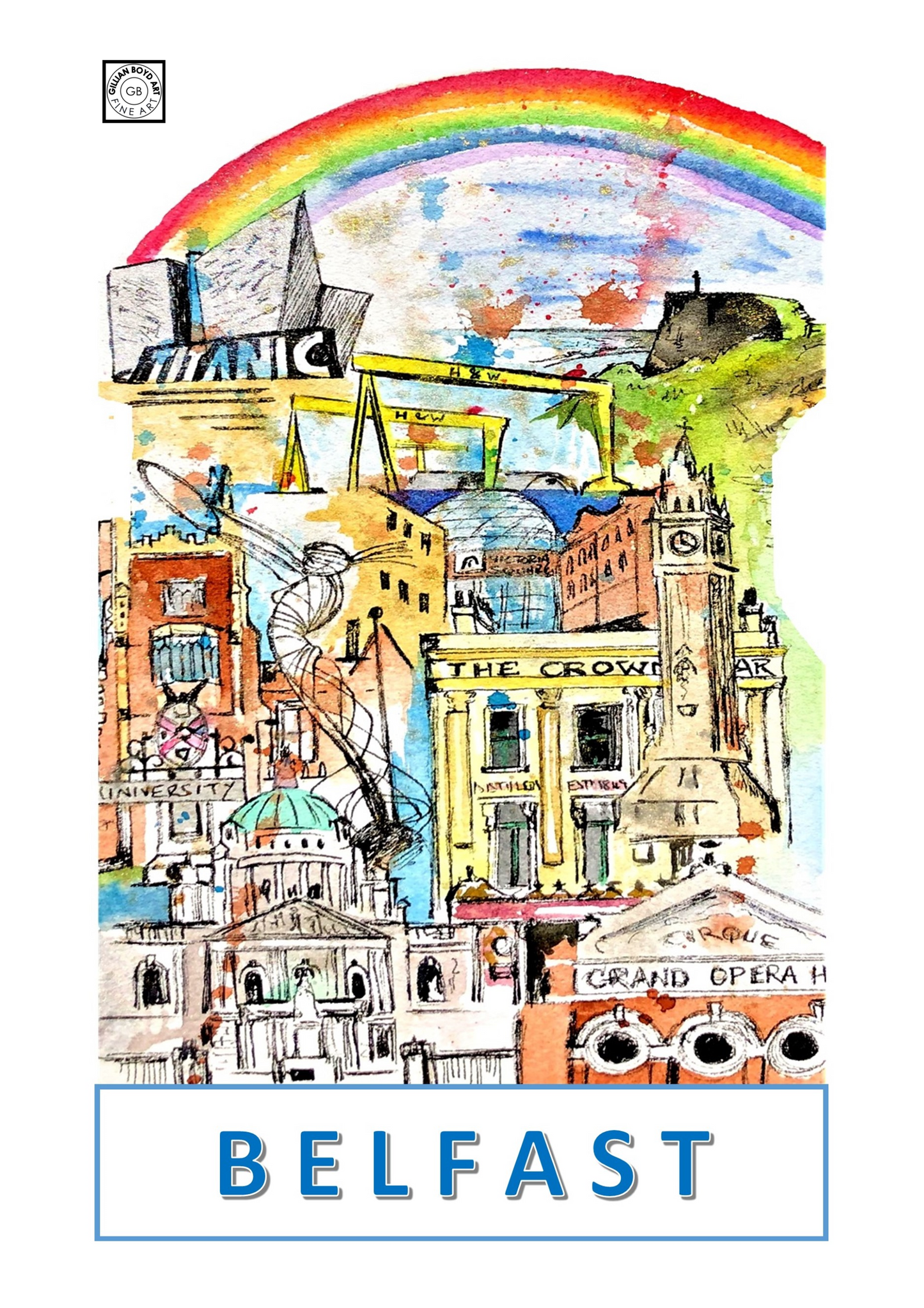 Belfast Landmarks Tea towel