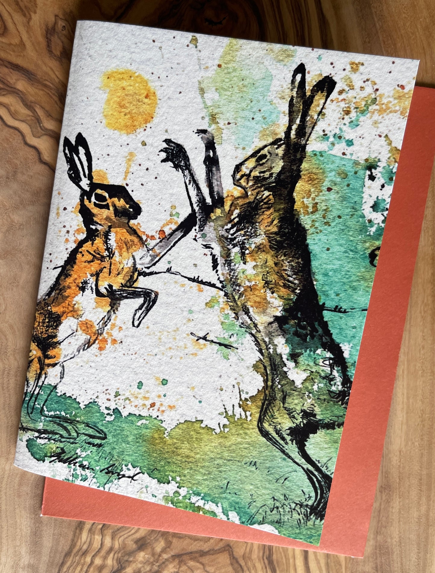 Dancing Hares Card - A6 size