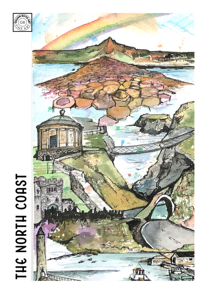 Antrim Coast Landmarks Tea towel