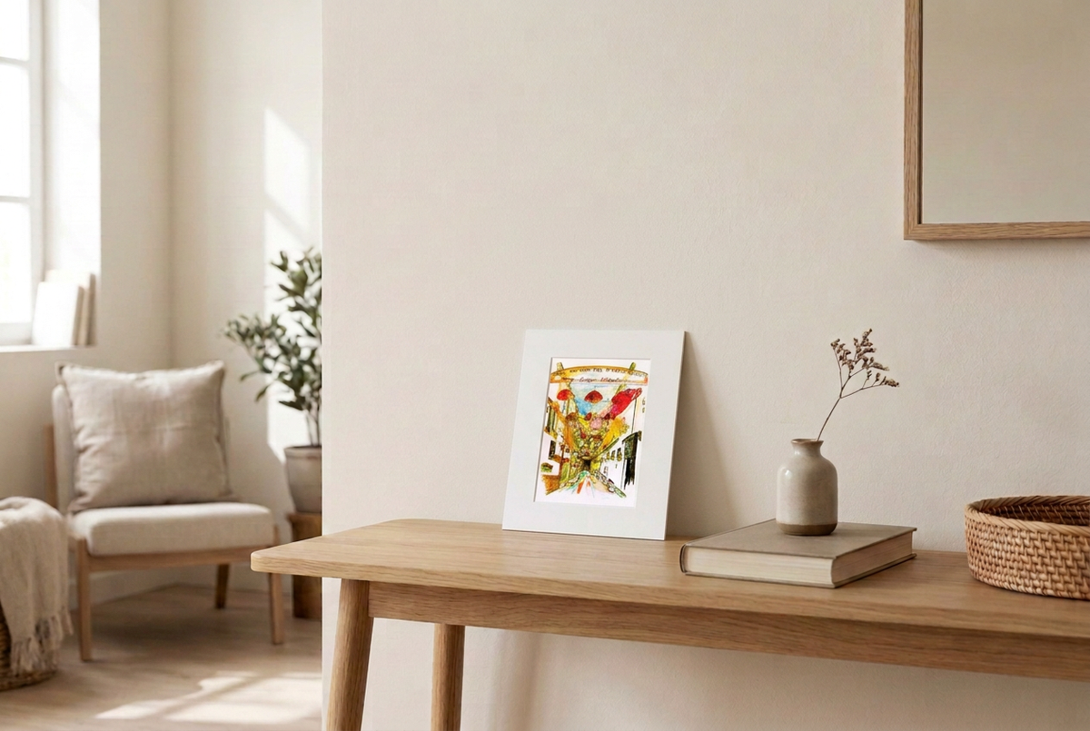 Room mock-up with a much smaller mounted print